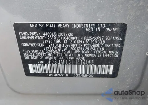 2017 Subaru Forester 2.5I Premium from USA, damaged, VIN JF2SJAEC2HH414085